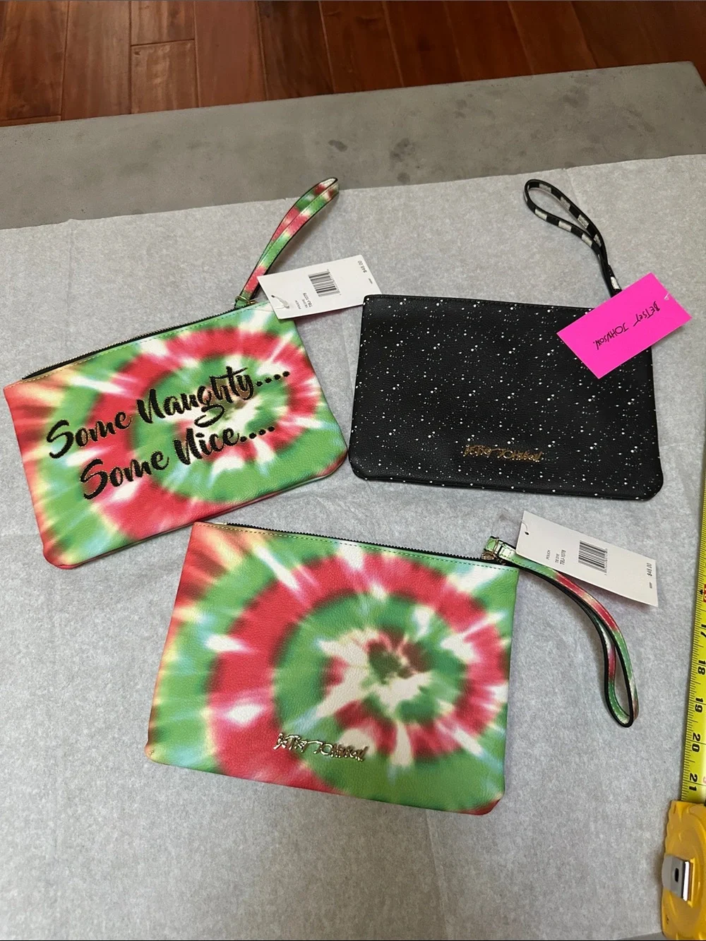 Betsey Johnson Green Red White Tie-Dye Cosmetic Pouch Trio